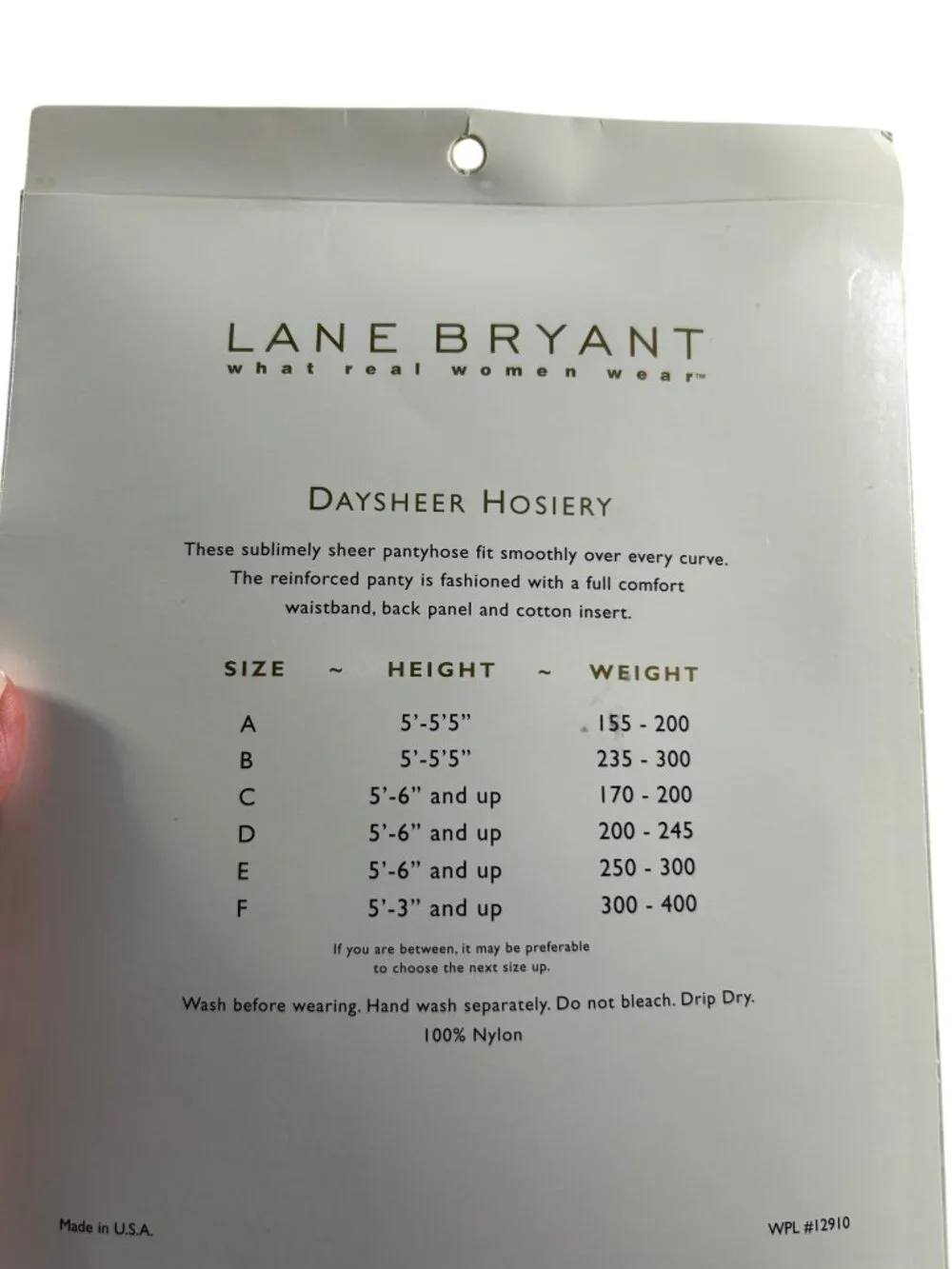Vtg Lane Bryant Daysheer Invisible Reinforced Toe Off Black Sz C Pantyhose Hose